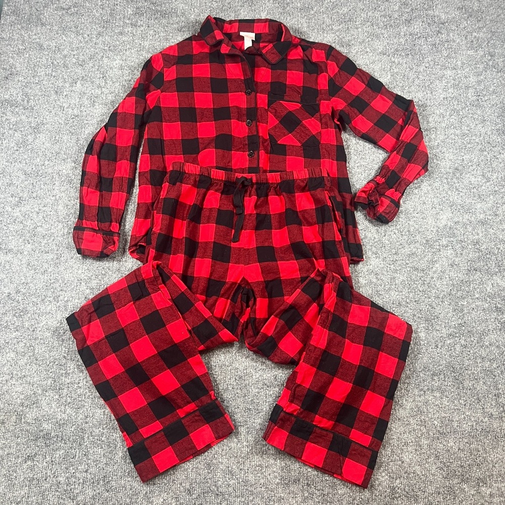Wondershop Pajama Set Womens Small Black Red Plaid Cotton Straight Leg Sleepwear